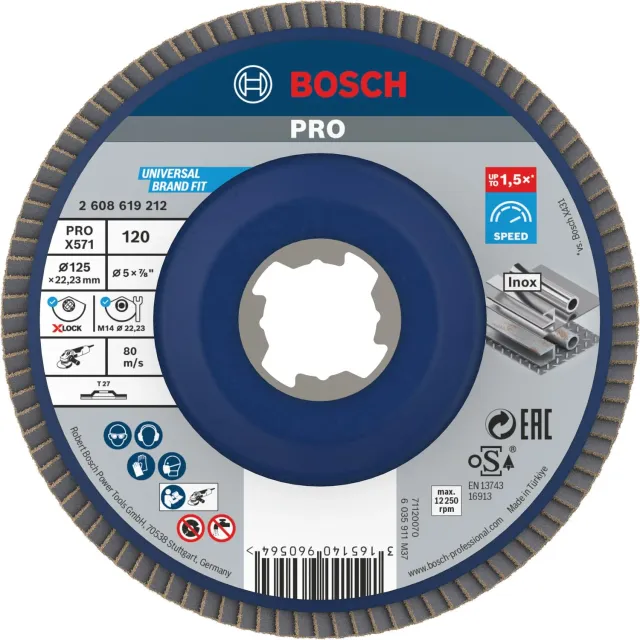 Bosch Pro X571 disco lamellare 125 mm K120 dritto X-Lock metallo