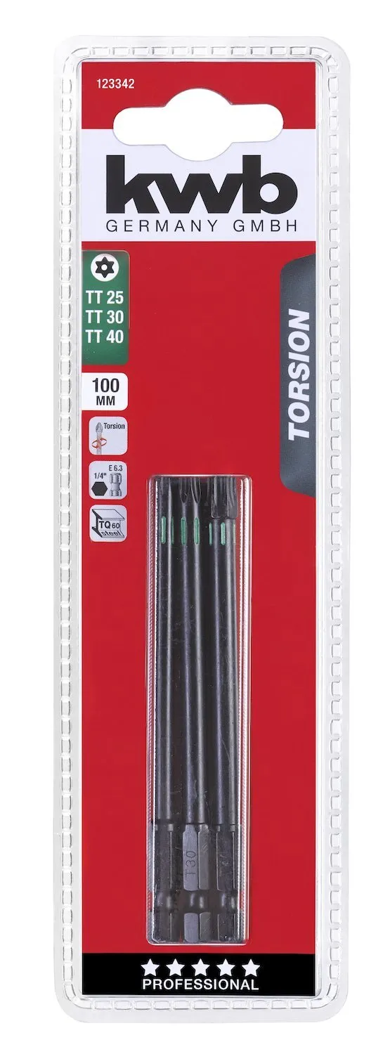 KWB 123342 set bit Torx 100 mm TT25 TT30 TT40 torsion