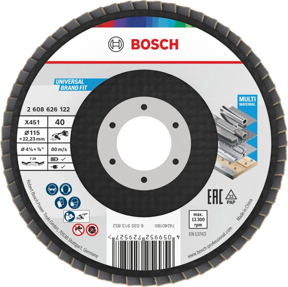 Bosch X451 disco lamellare 115 mm acciaio grana 40-60 15 pezzi
