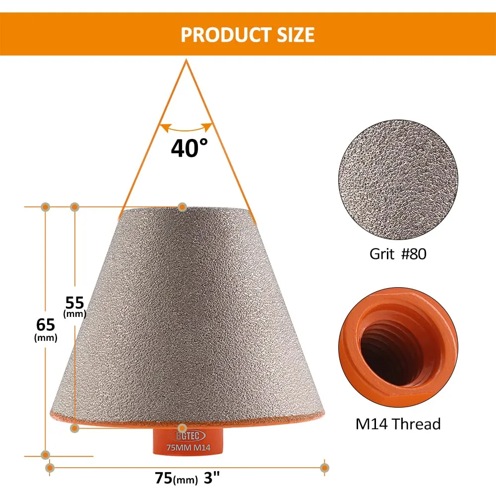BGTEC Smusso 75mm M14 punta diamantata conica per gres