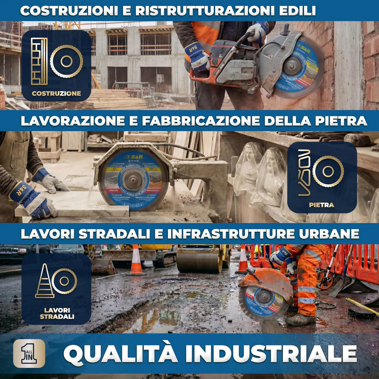 S&R disco diamantato segmentato 300 mm gres granito foro 25,4