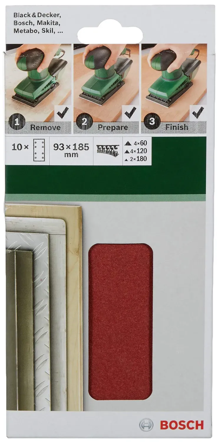 Bosch Expert Fogli Abrasivi 93x185 mm Grana 60/120/180 10 Pezzi