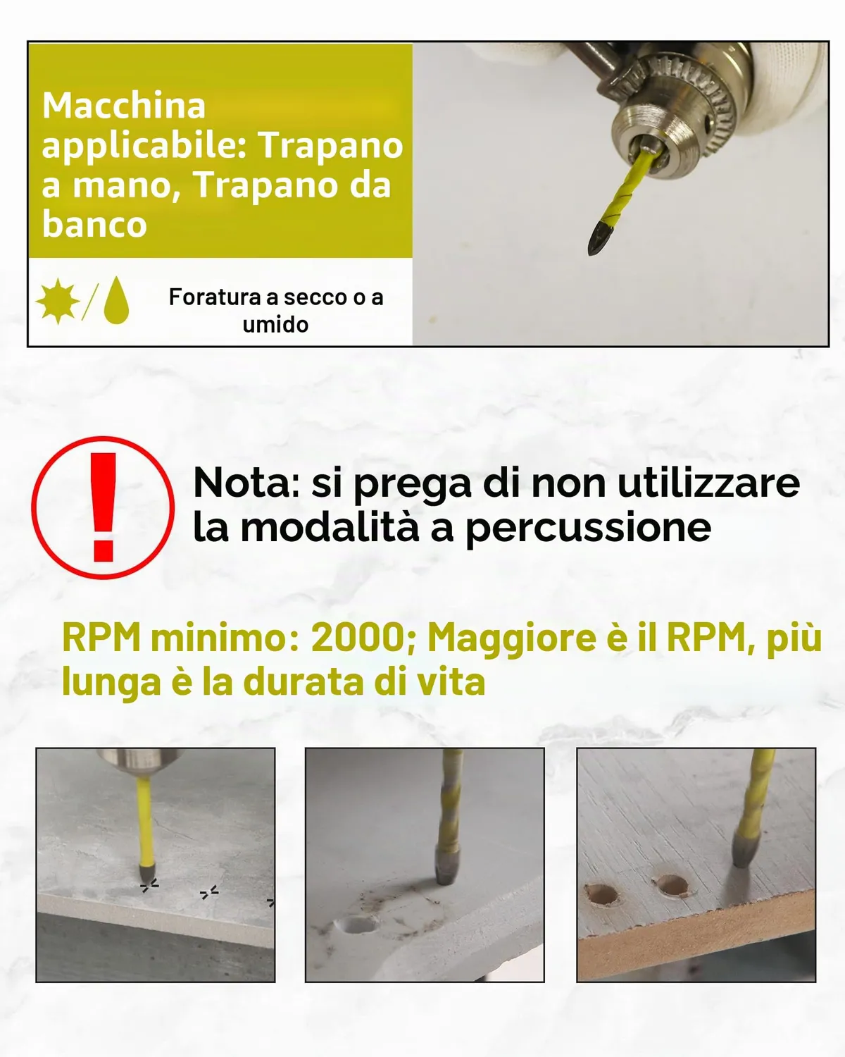 Sanleetek punte carburo 6 mm esagonali 5 pezzi muro