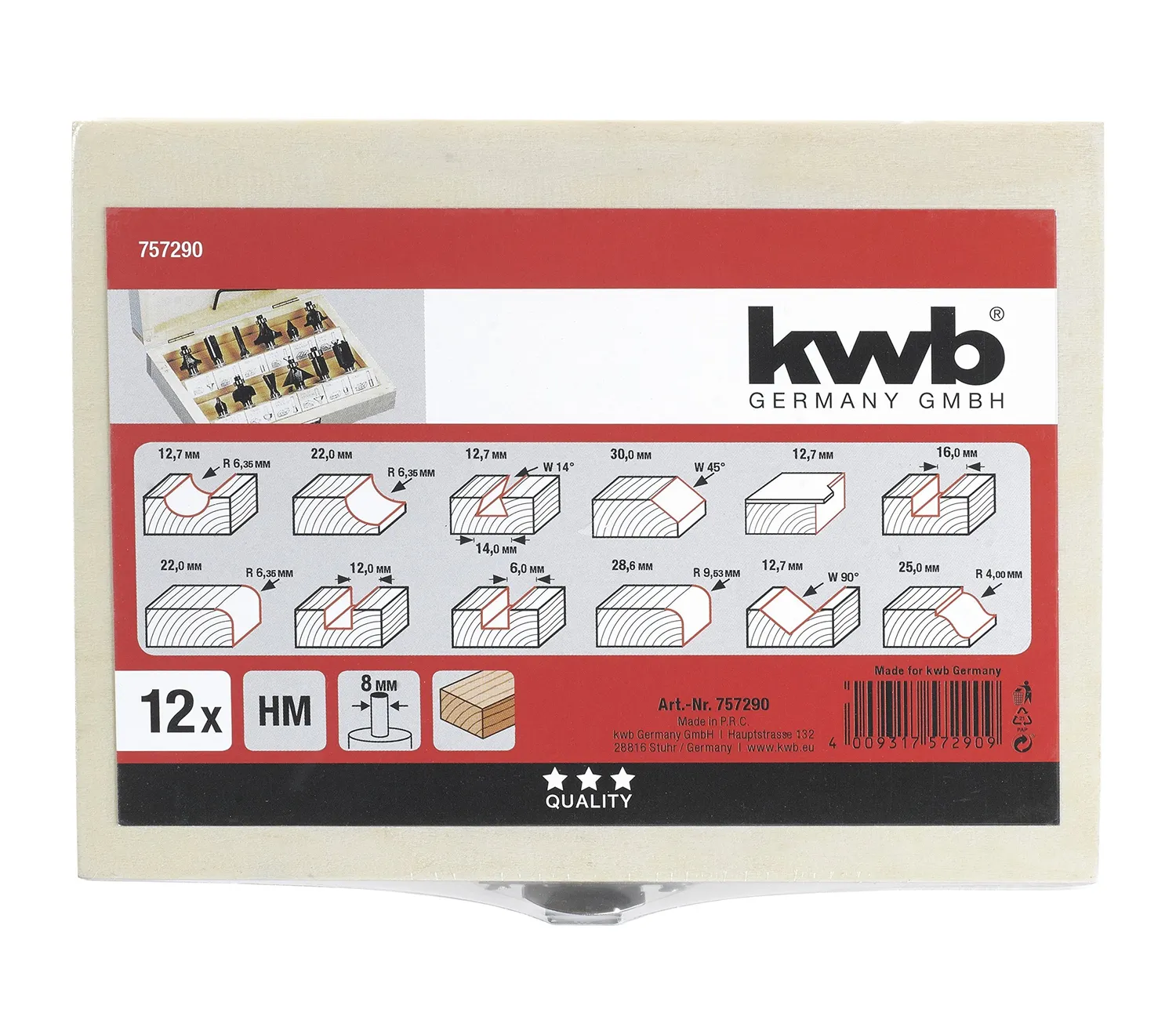 KWB set 12 frese fresatrice legno 8 mm metallo duro