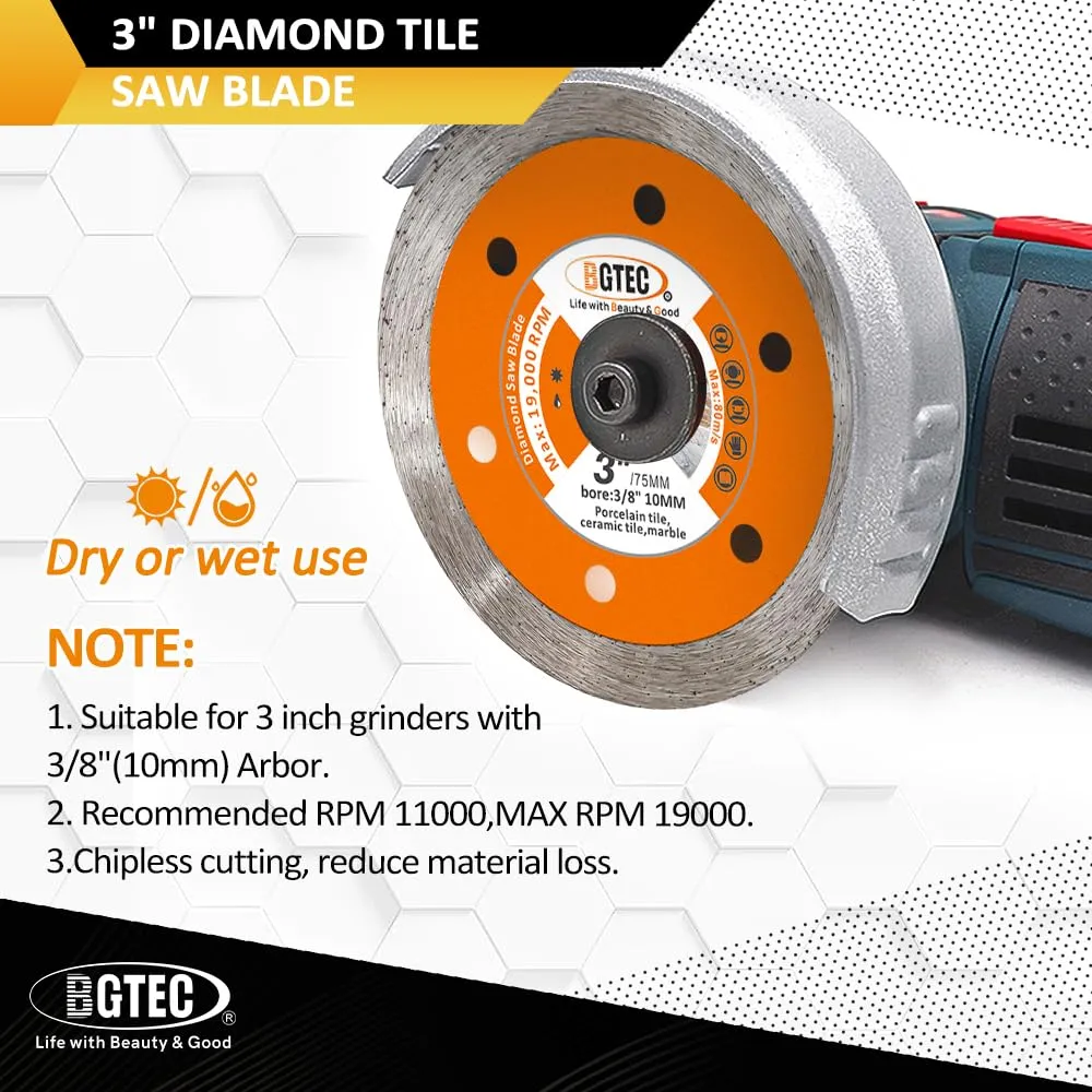 BGTEC Disco Diamantato 75 mm Ceramica 3 Pezzi
