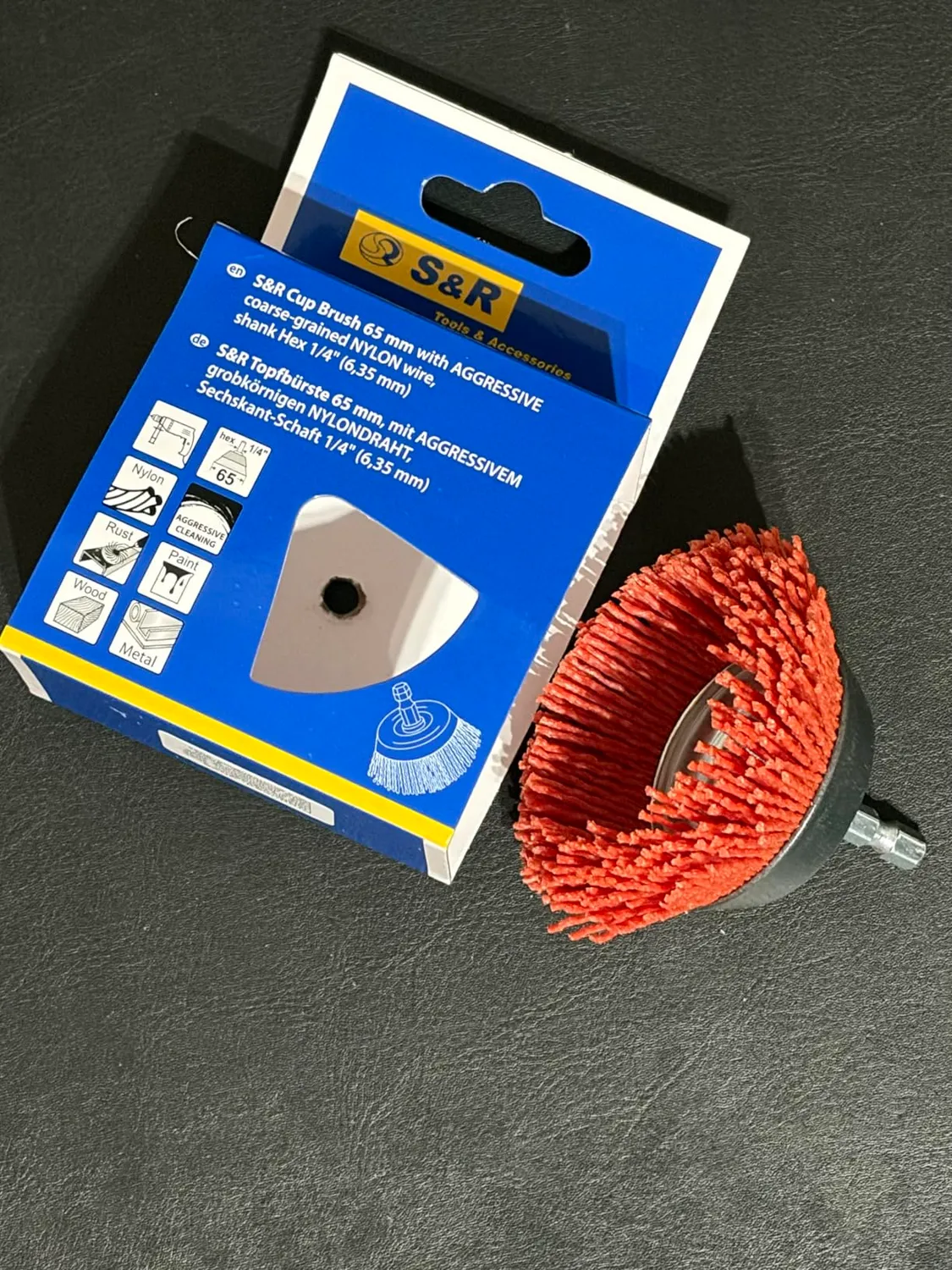 S&R spazzola a tazza nylon aggressiva trapano 65 mm