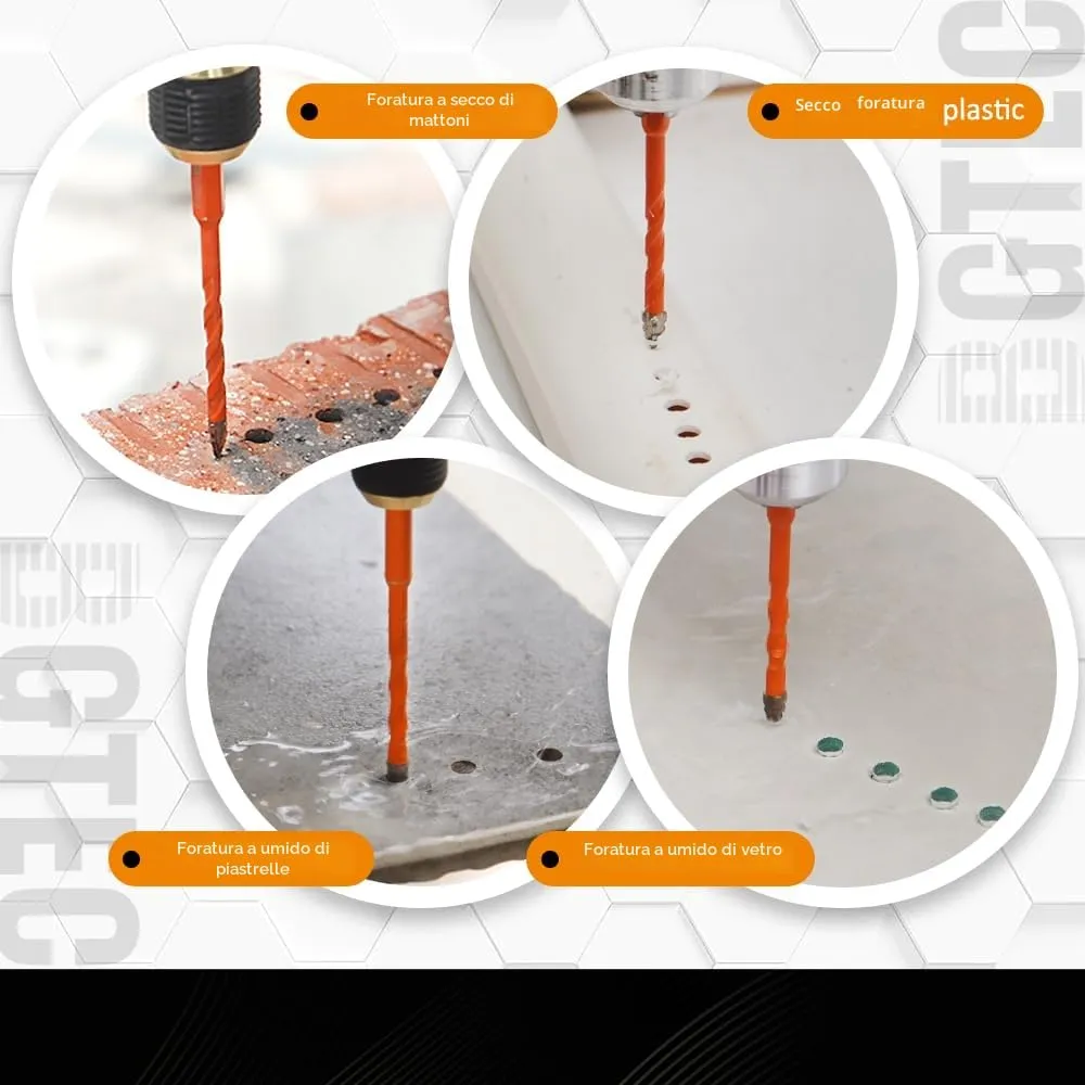 BGTEC Set 5 Punte Trapano 5-12 mm Muro Gres Vetro