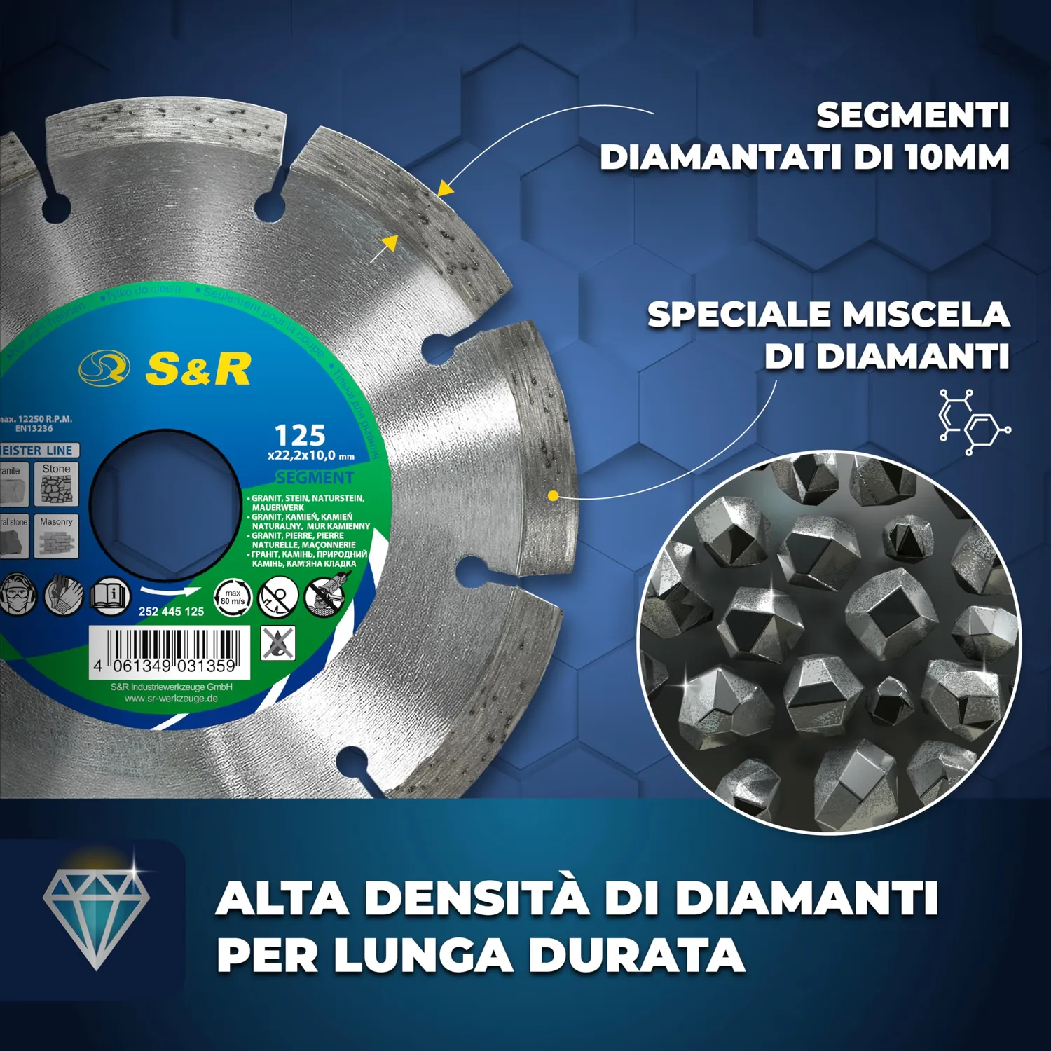 S&R disco diamantato 125 mm segmentato per cemento pietra