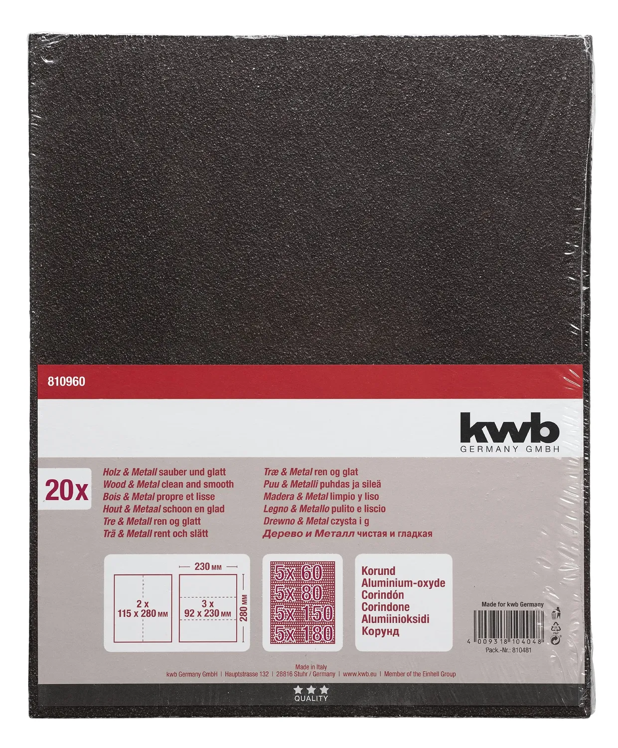 KWB 800-960 carta vetrata Flint 50 fogli 23x28 cm legno