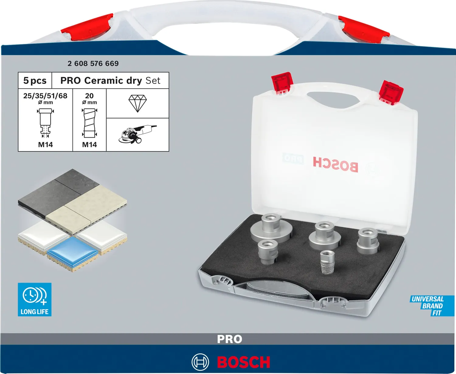 Bosch PRO Ceramic dry set 5 corone M14 diamante