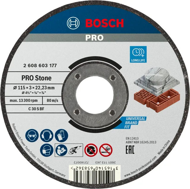Bosch PRO Stone Disco da Taglio Pietra 115 mm per Mattone