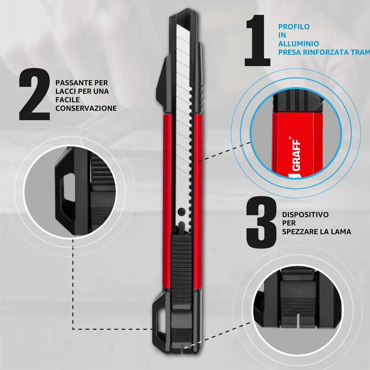 Graff taglierino 9mm alluminio con 10 lame SK5 spezzabili