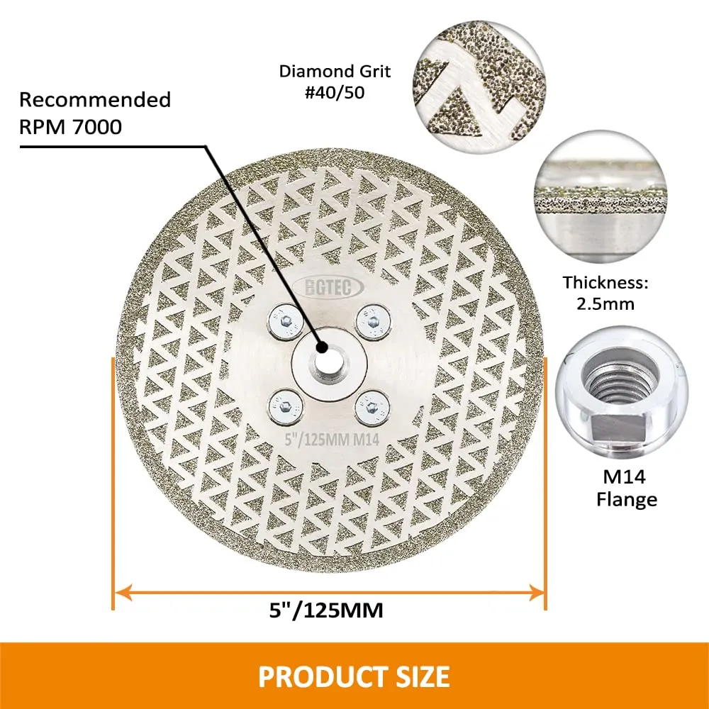BGTEC disco diamantato 125 mm attacco M14 grana 40/50