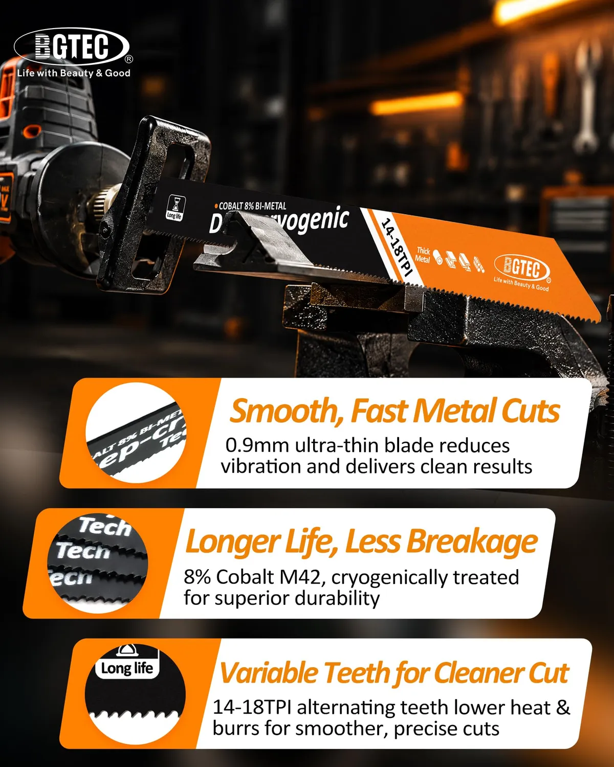 BGTEC lame gattuccio 230 mm 5 pezzi metallo 14-18 TPI