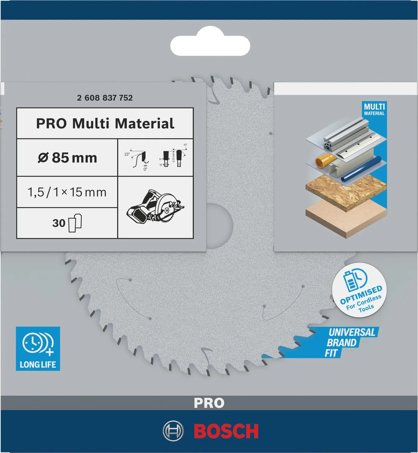 Bosch Pro lama circolare Multi Material cordless multimateriale