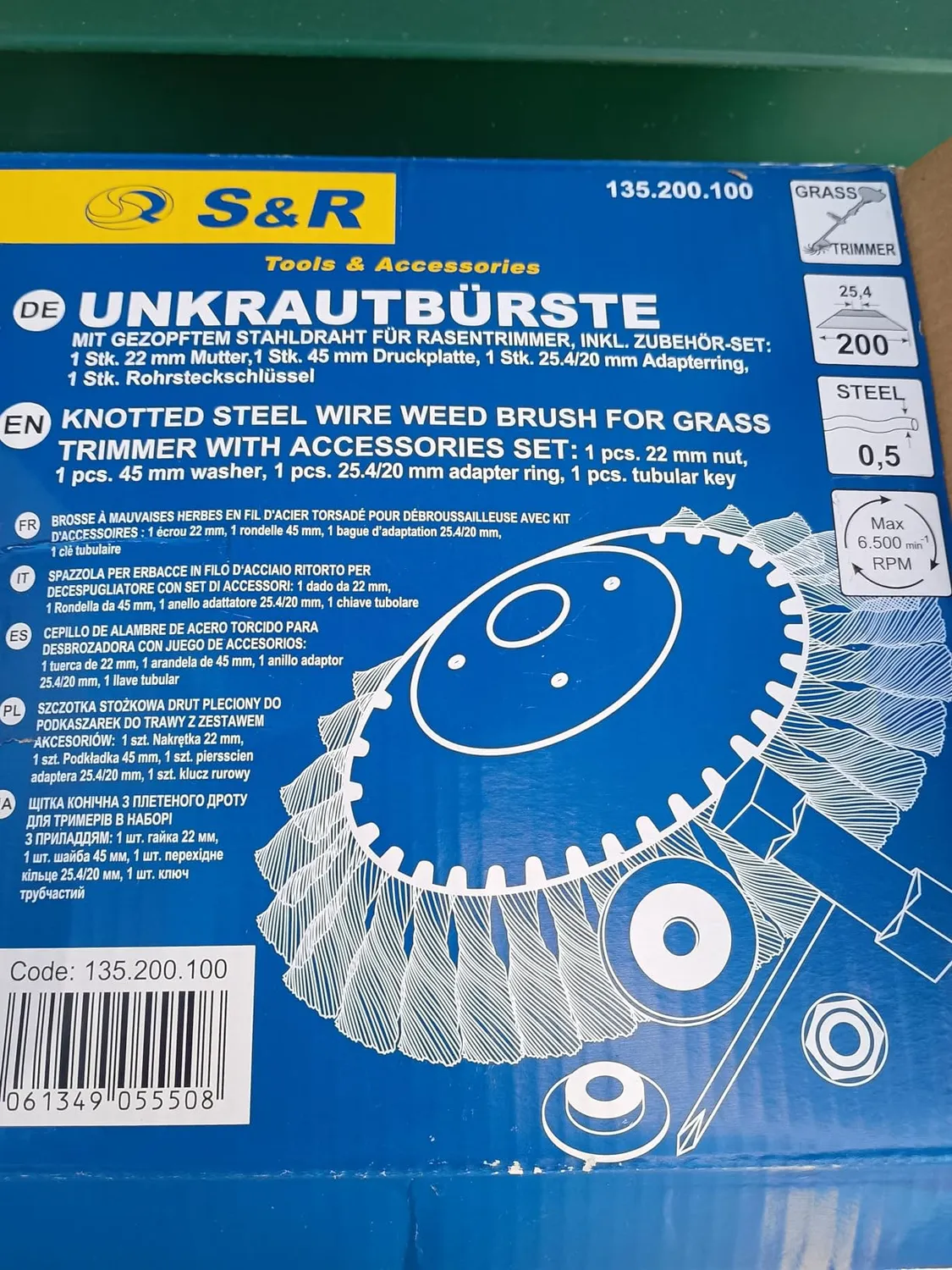 S&R spazzola decespugliatore acciaio 200 mm foro 25,4 mm