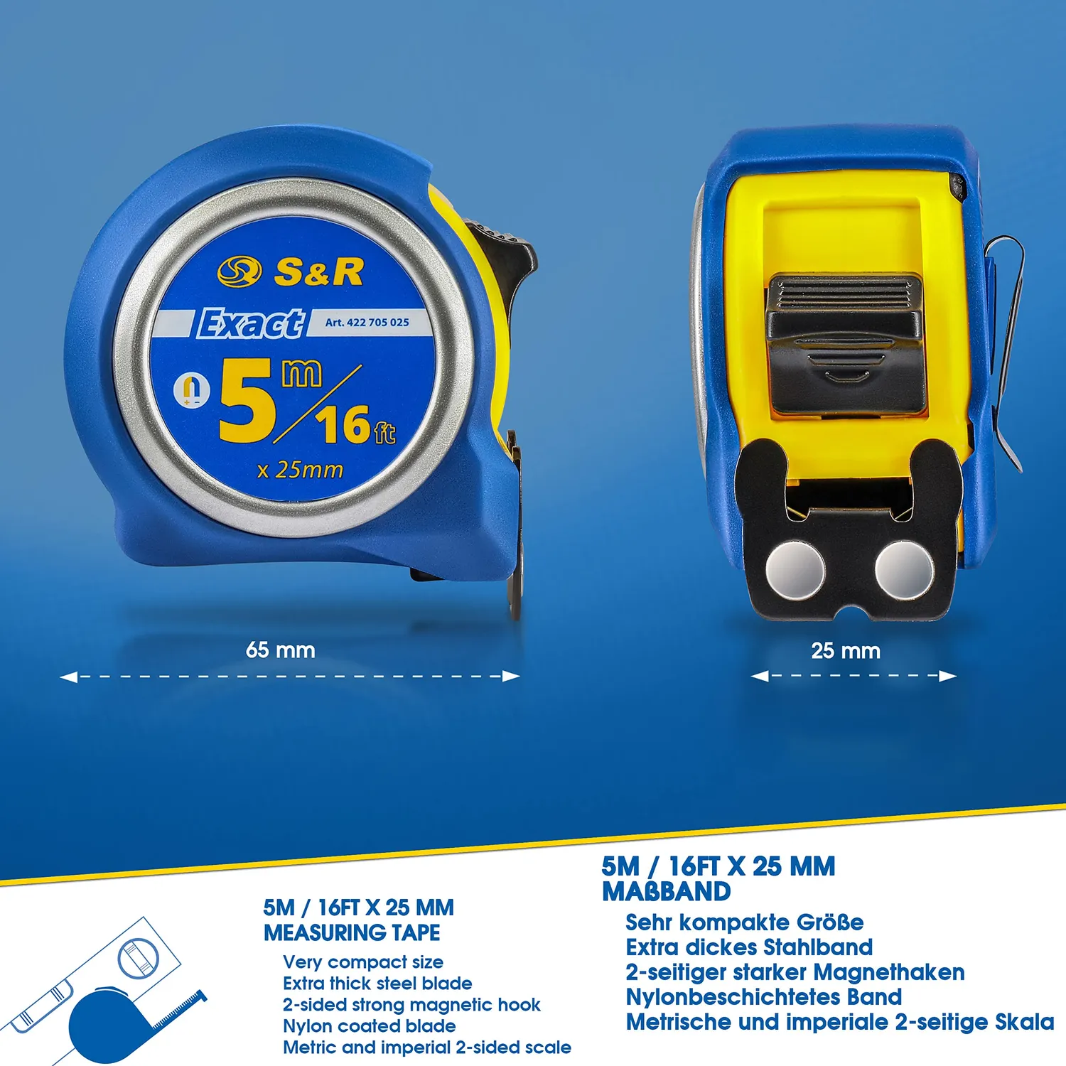 S&R metro a nastro 5 m magnetico mm/pollici autobloccante