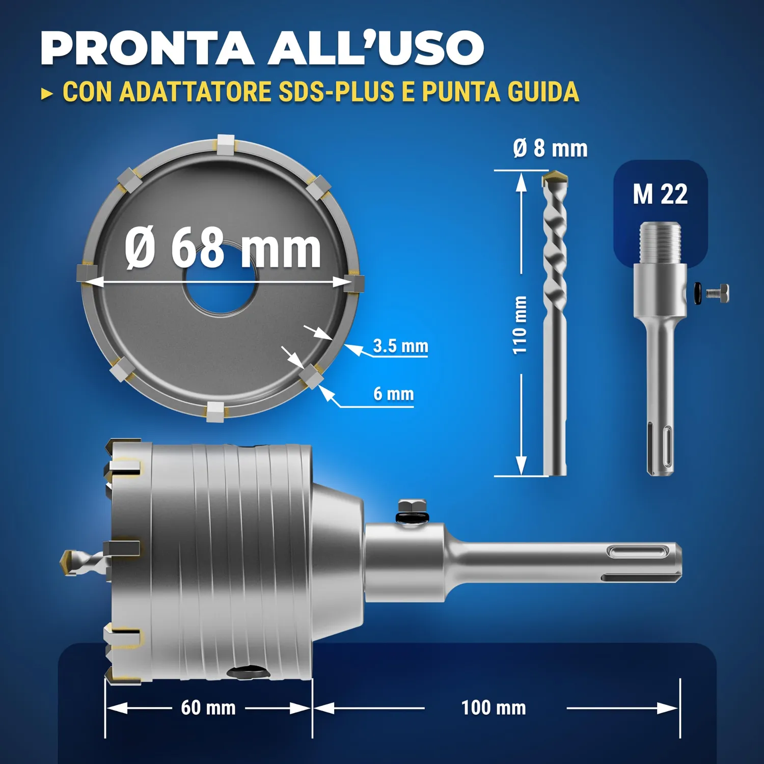 S&R fresa a tazza carotatrice muro 68 mm SDS-Plus grigia