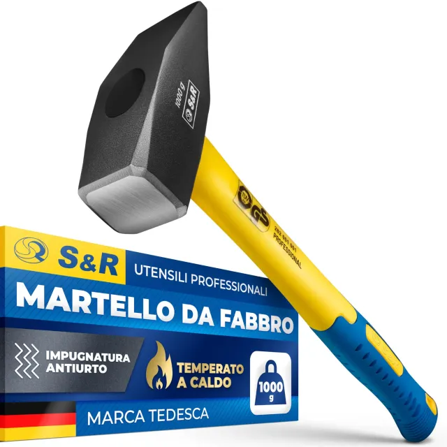 S&R Martello da Fabbro 1000 g Testa Acciaio Manico Fibra