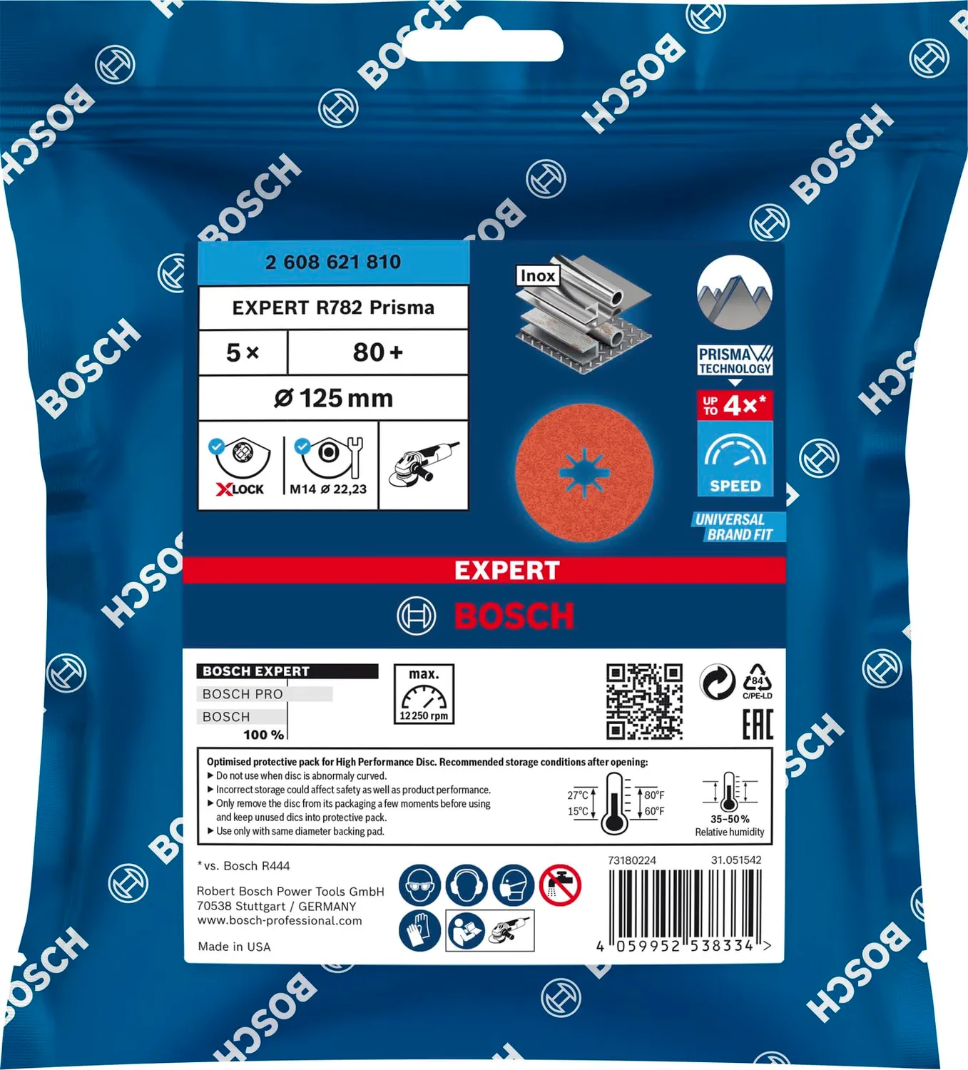 Bosch Expert R782 disco fibrato X-Lock 125mm G80 5 pezzi inox