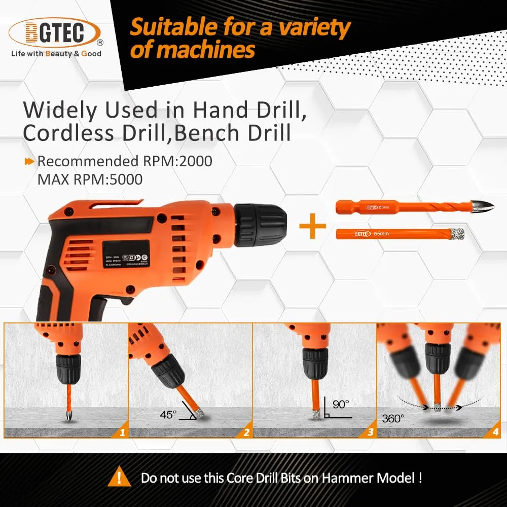 BGTEC set punte diamantate 6-12 mm 5 pezzi con carburo