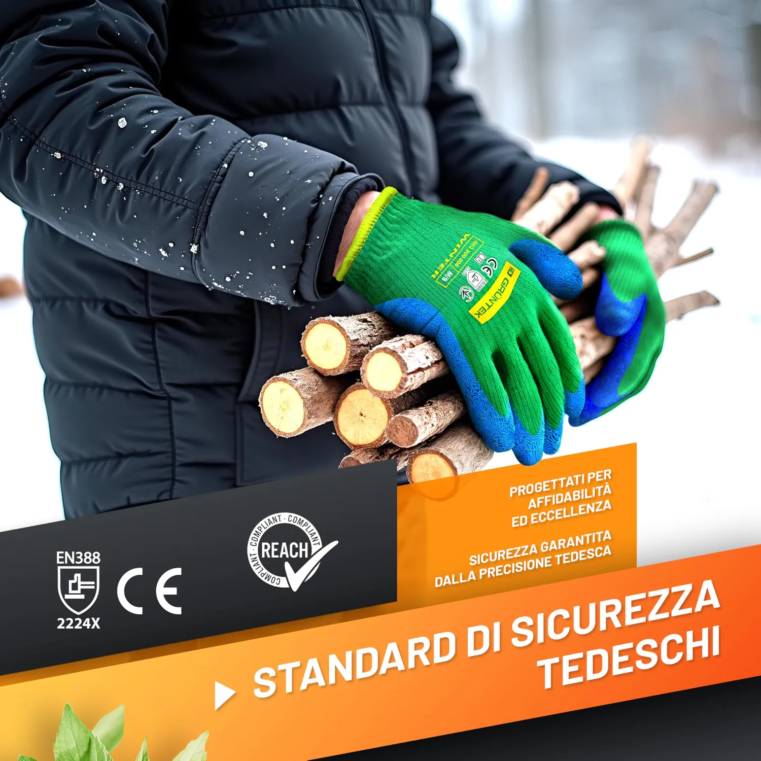 Grüntek Guanti Lavoro Invernali L/9 Lattice 4 Paia