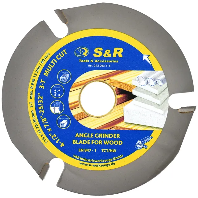 S&R disco legno 115 mm TCT 3 denti per smerigliatrice
