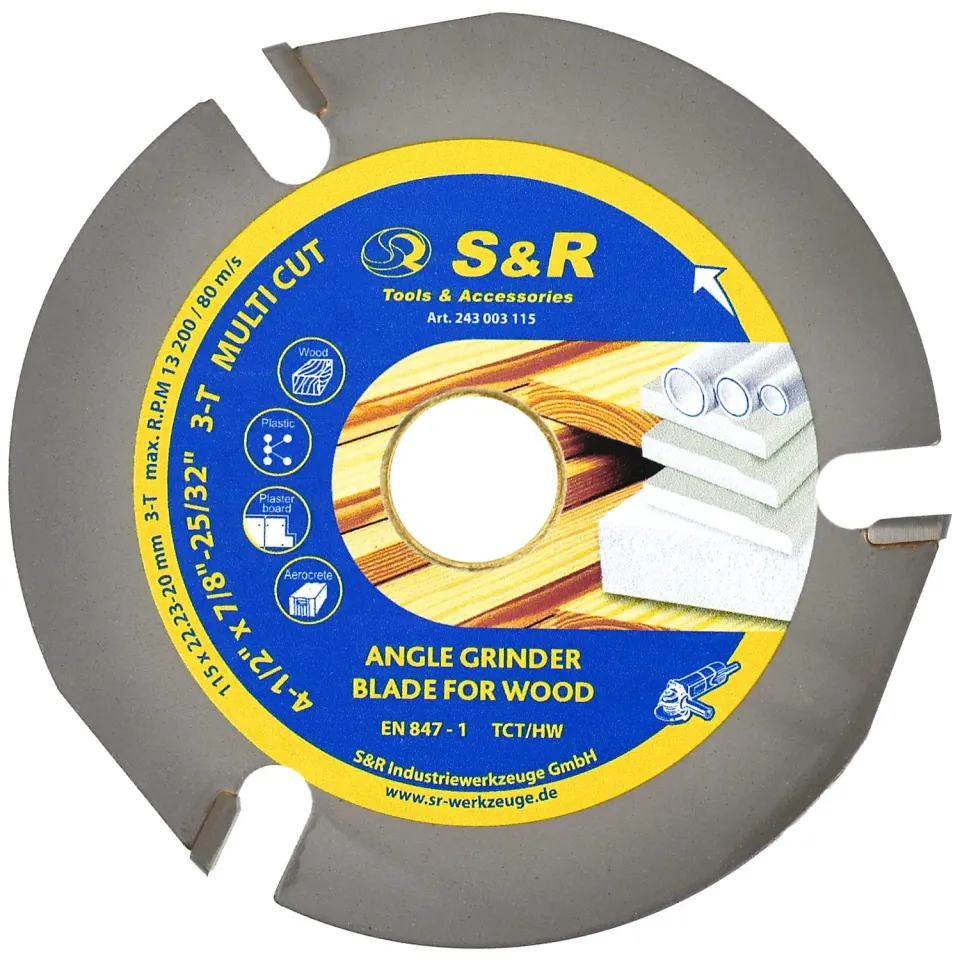 S&R disco legno 115 mm TCT 3 denti per smerigliatrice