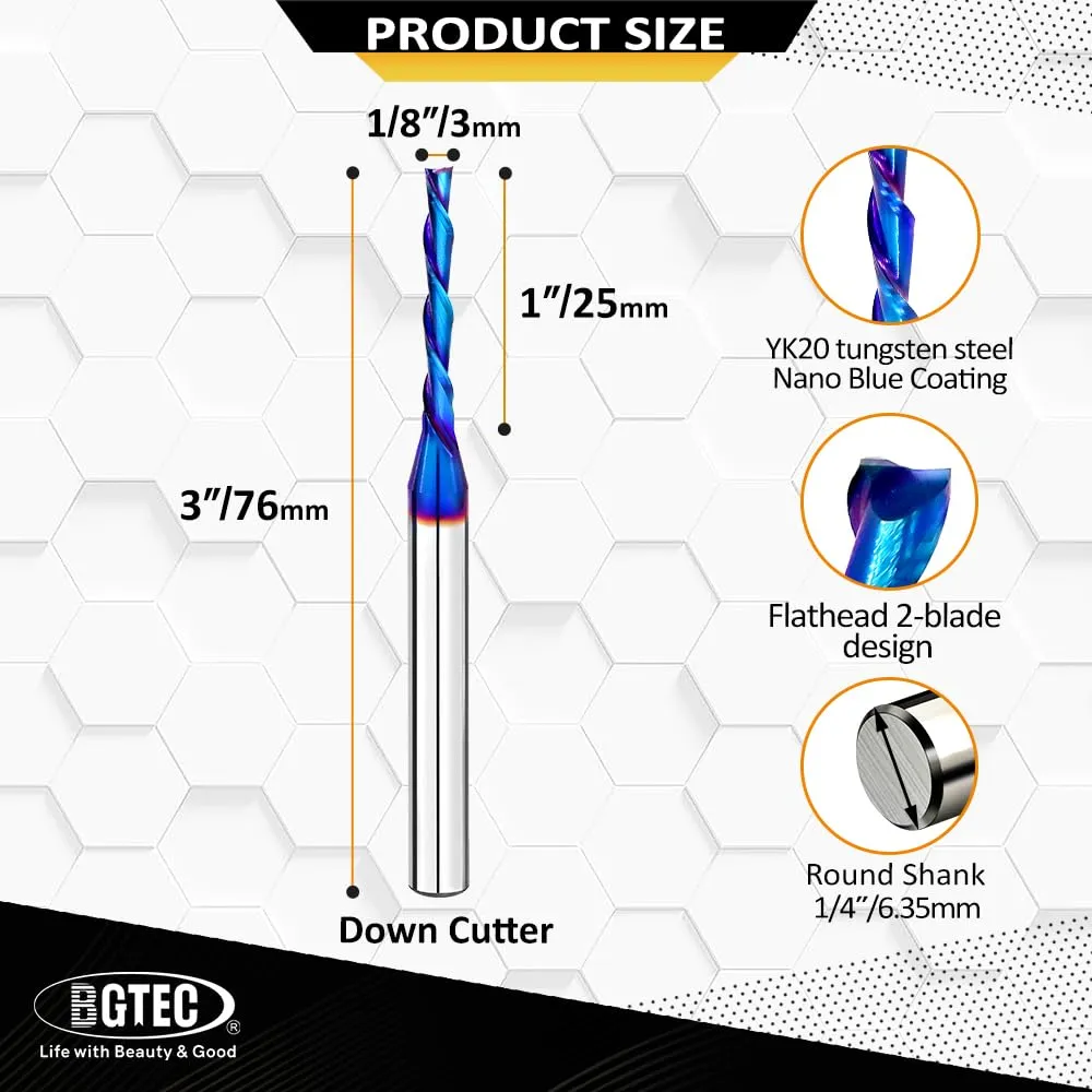BGTEC fresa CNC down cut 3 mm gambo 6,35 mm 1 pezzo nano