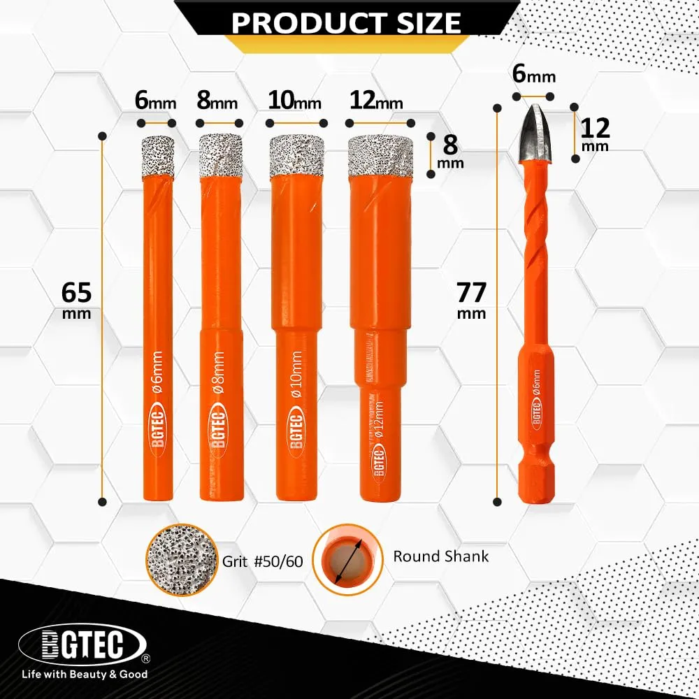 BGTEC set punte diamantate 6-12 mm 5 pezzi con carburo