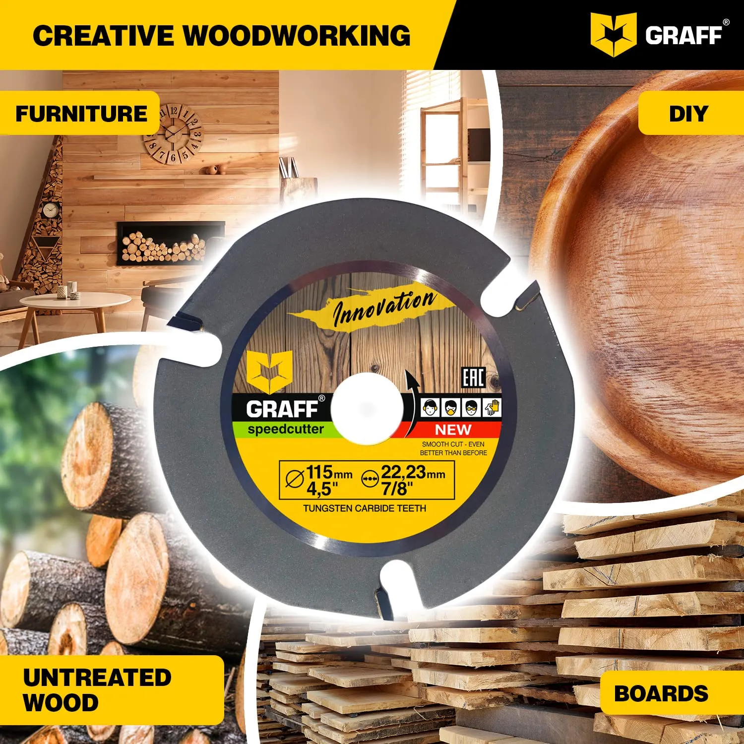 Graff Speedcutter Disco legno 115 mm 3 denti carburo intaglio