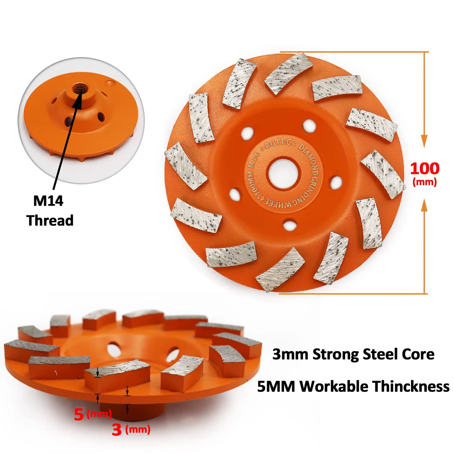 BGTEC Mola Diamantata 100mm M14 per Cemento 2 Pezzi