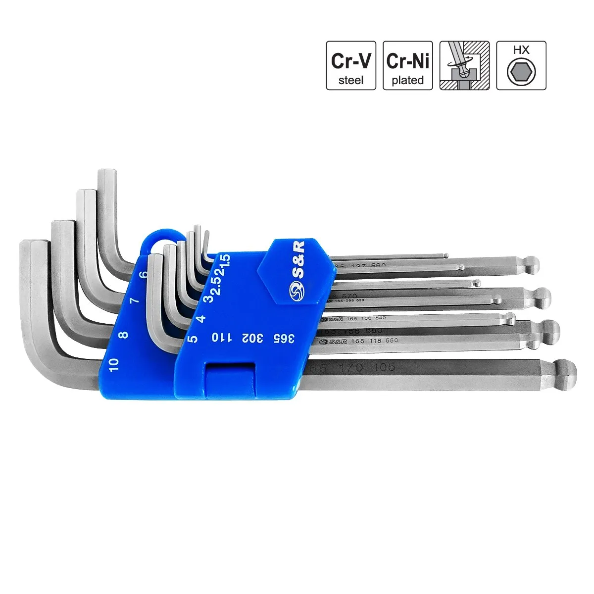 S&R Set Chiavi a Brugola 9 pezzi 1.5-10 mm Sferiche