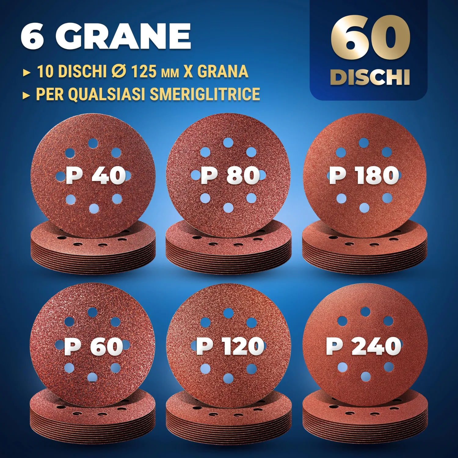 S&R 60 Dischi Abrasivi 125 mm P40-P240 per Orbitale