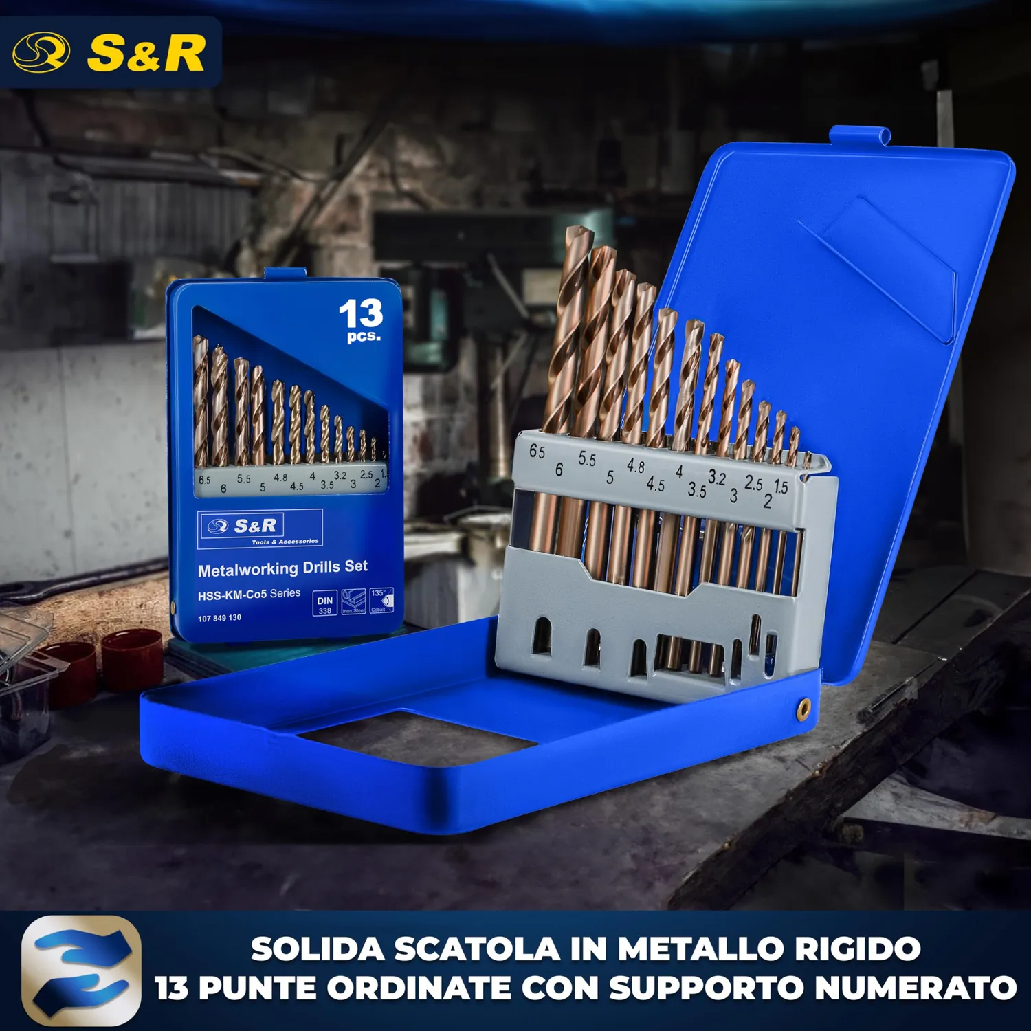 S&R Punte cobalto HSS 13pz 1,5-6,5mm inox scatola metallo