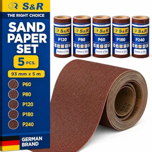 S&R Set 5 rotoli carta vetrata 93mm grana 60-240