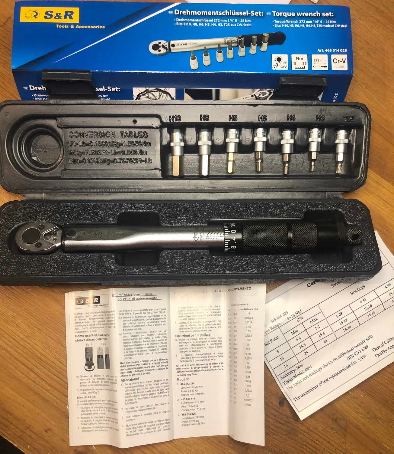 S&R Chiave dinamometrica 1/4 5-25Nm bici 7 inserti