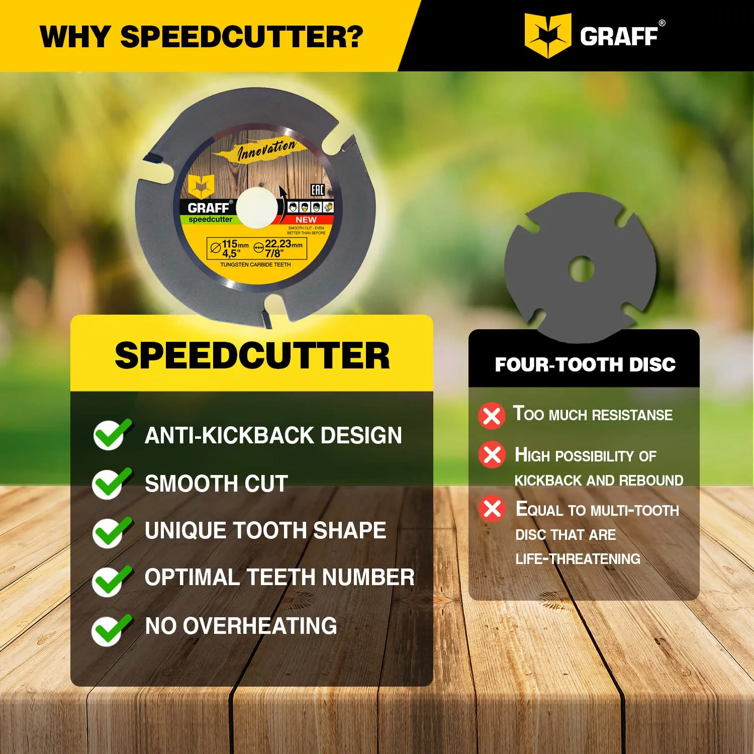 Graff Speedcutter Disco legno 115 mm 3 denti carburo intaglio