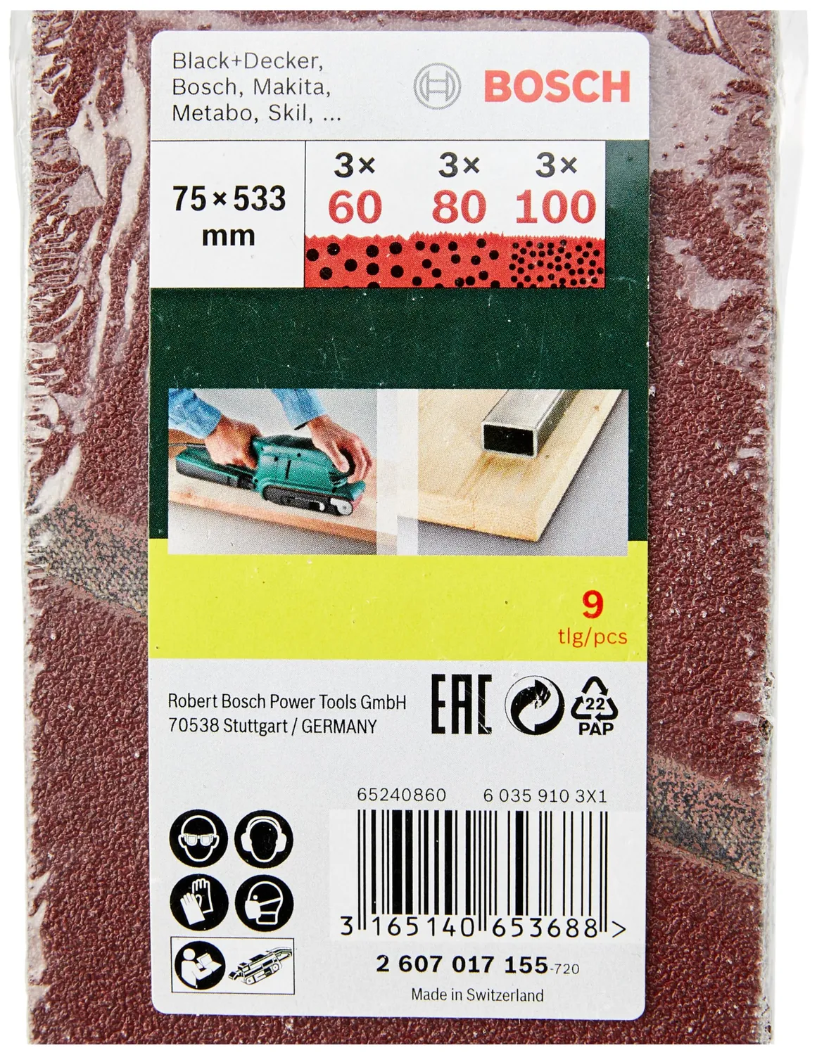 Bosch Expert 2607017155 nastri abrasivi 75x533 mm 9pz P60-100