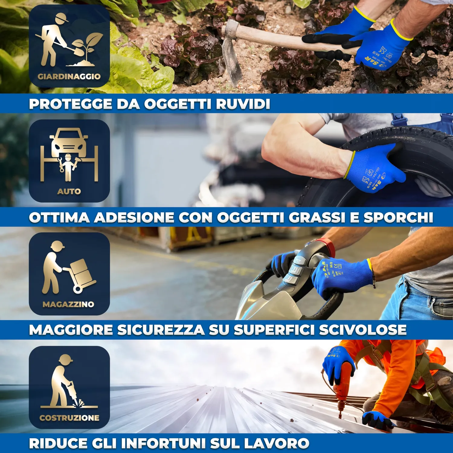 S&R Guanti Lavoro PU 12 Paia XL 10 Leggeri