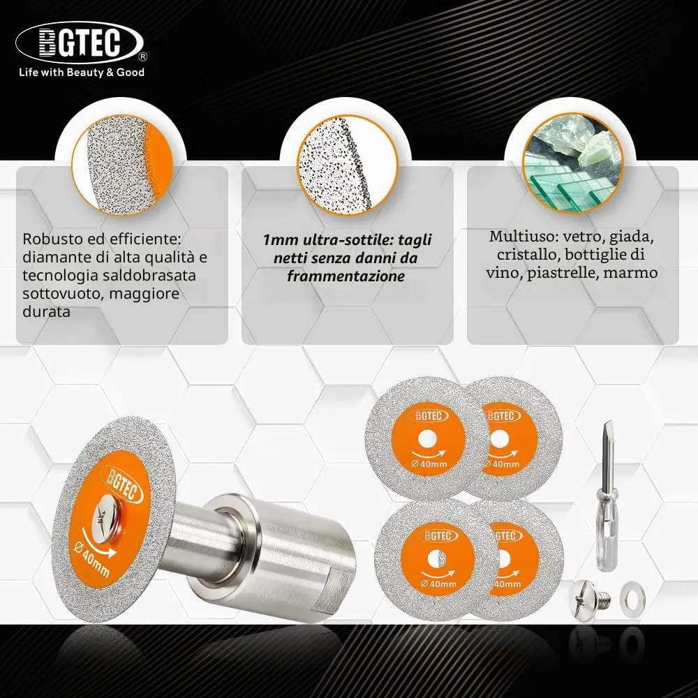 BGTEC Disco diamantato vetro 50 mm M14 set 5pz ultrasottile