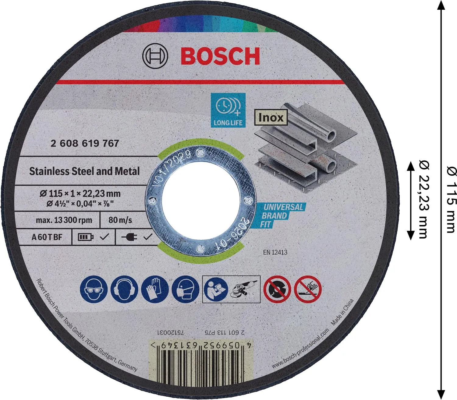 Bosch Standard Metal disco taglio 115x1 mm inox