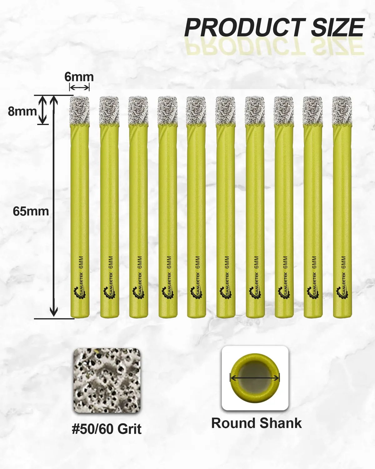Sanleetek Punte diamantate 6mm trapano 10pz gres marmo uso secco