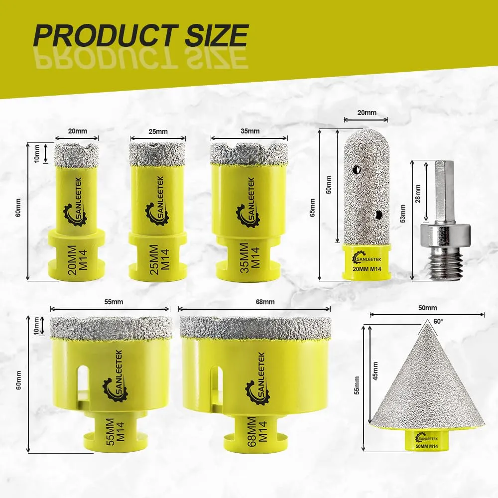 Sanleetek BOX5 frese diamantate M14 8 pezzi per gres e marmo