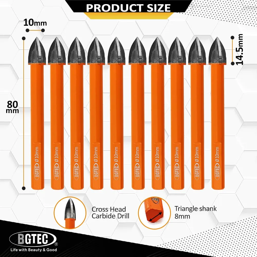 BGTEC Punte Carburo 10mm 10 Pezzi per Piastrelle