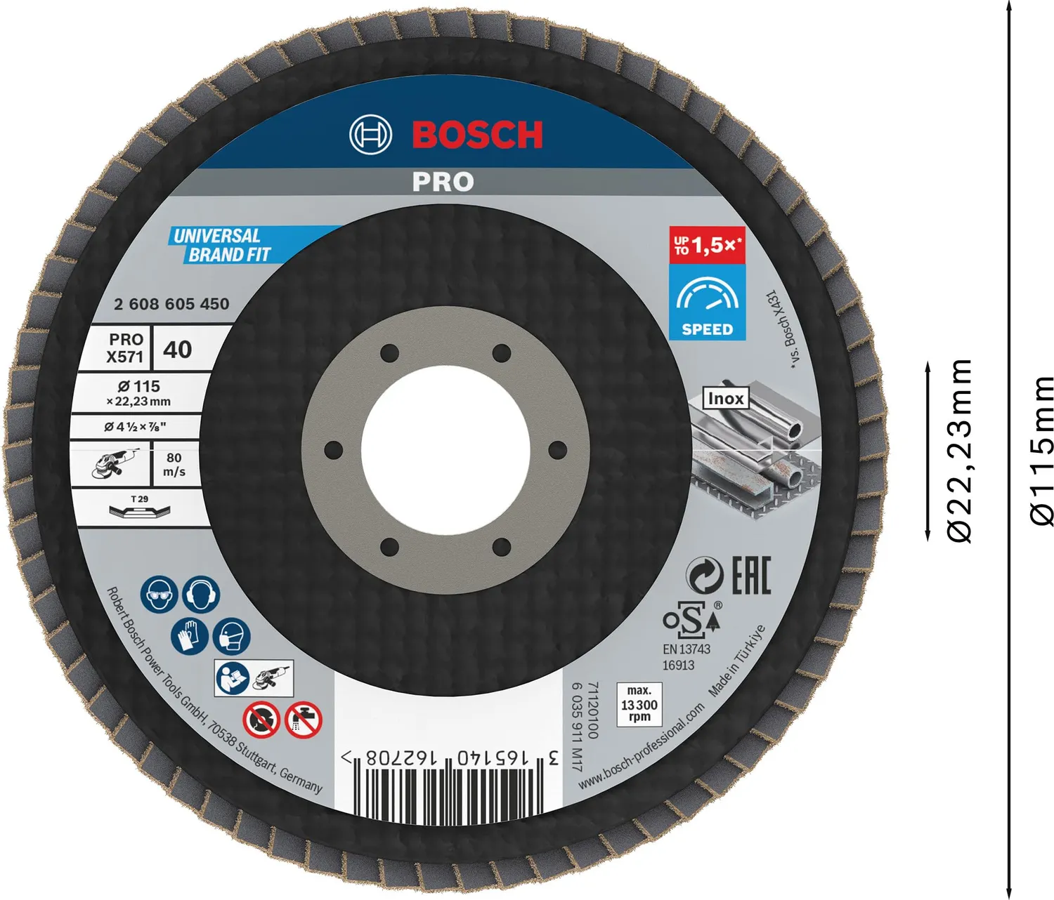 Bosch Expert PRO X571 disco lamellare 115 mm grana 40 metallo