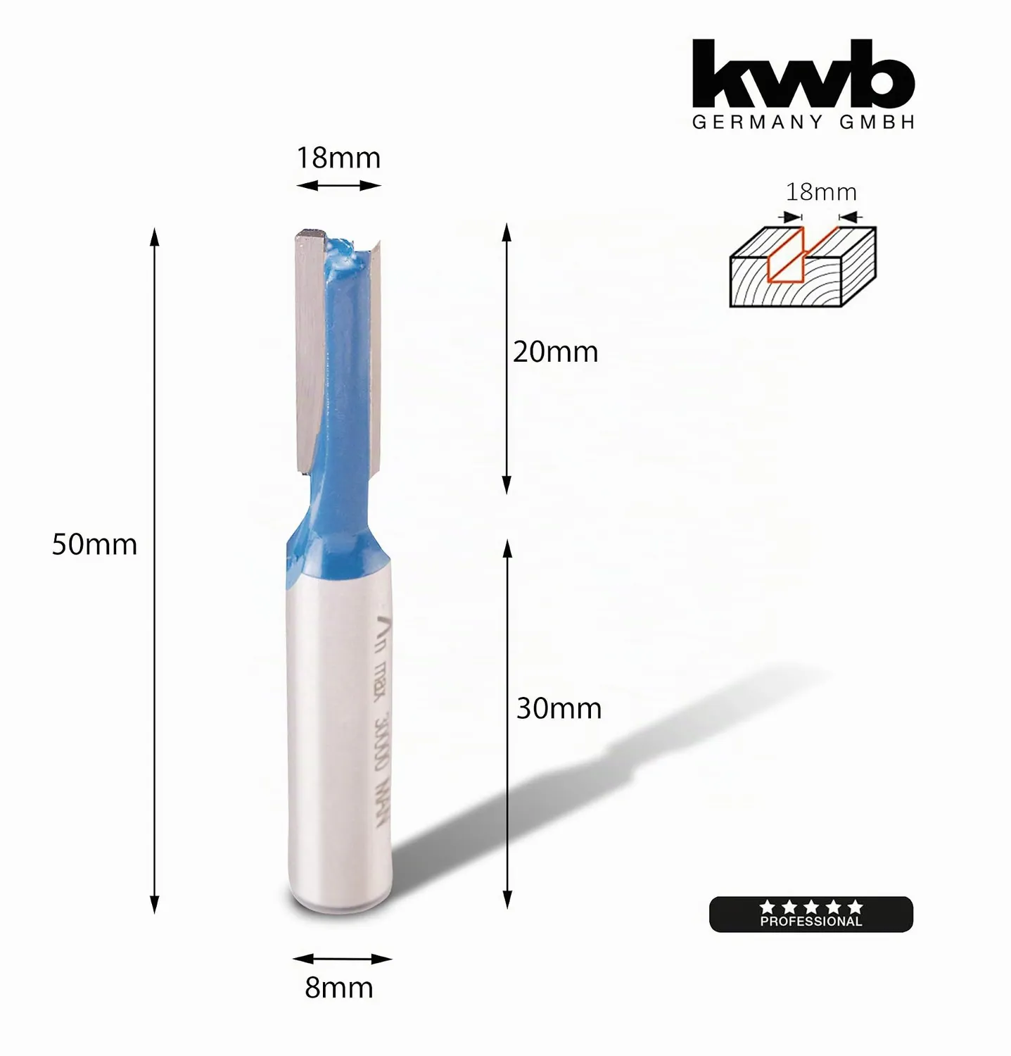 KWB Fresa a Scanalare HM 7543-20 Ø 18 mm gambo 8 mm