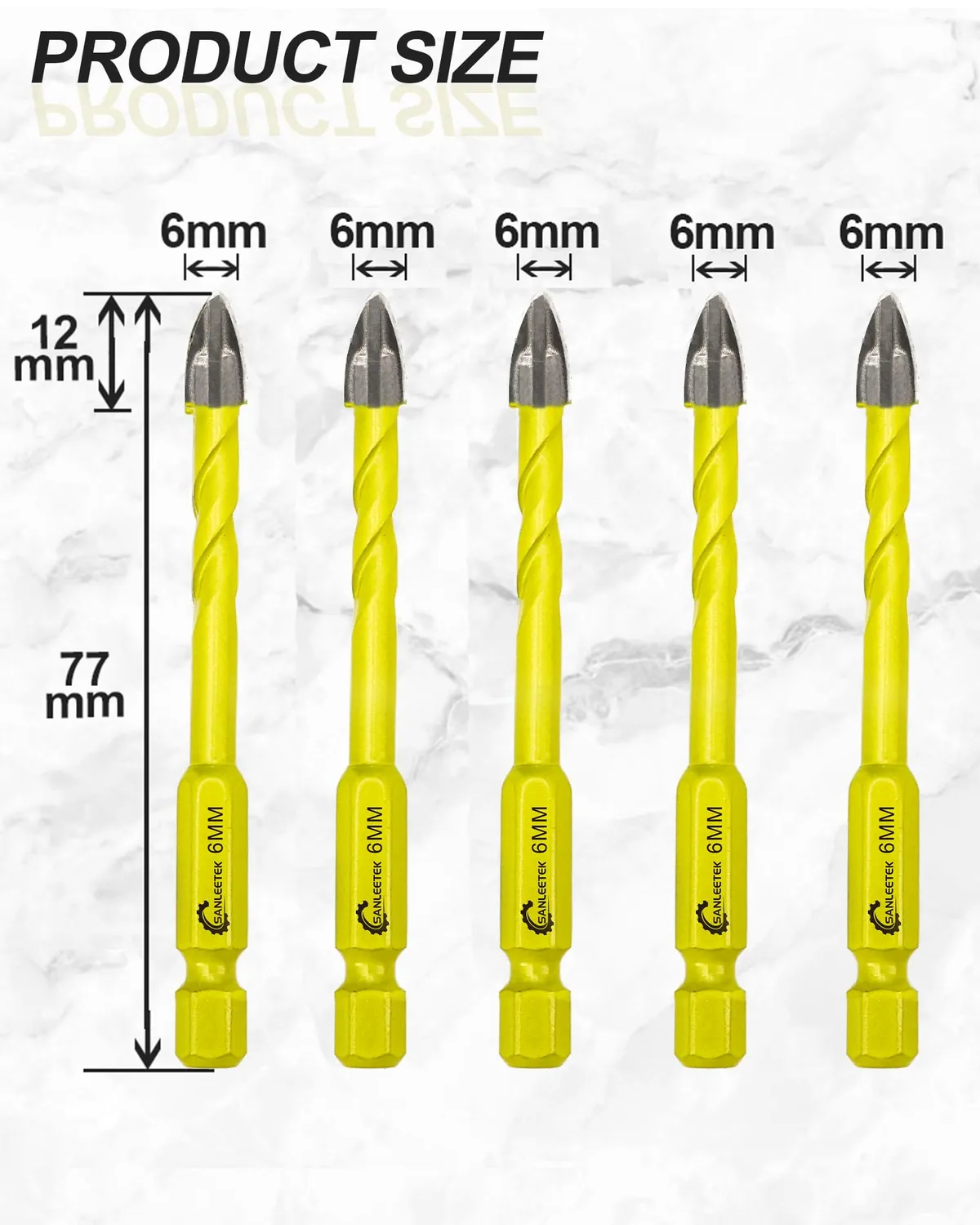 Sanleetek punte carburo 6 mm esagonali 5 pezzi muro