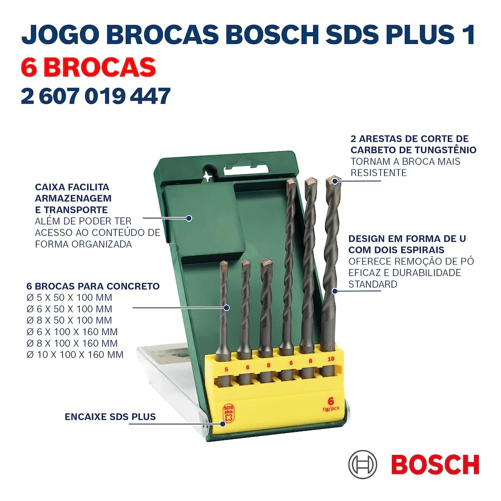 Bosch 2607019447 set 6 punte SDS-Plus 5-10 mm calcestruzzo