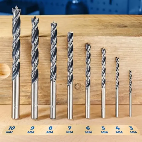 S&R Set 8 punte legno HSS 3-10 mm attacco cilindrico